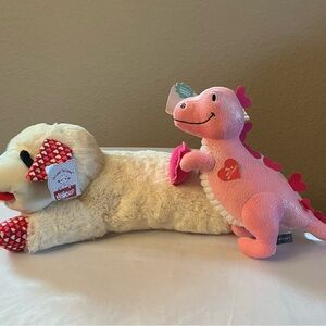 Valentine Large Lamb Chop and Pink ‘I Rawr You’ Dinosaur Plush Dog Toy Set